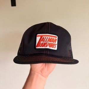 Vintage TALLMAN TRANSPORTS Trucker hat Mesh Orange Black Victory Caps